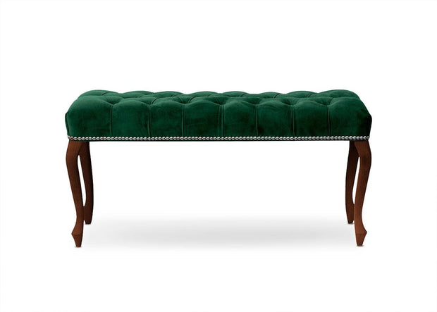 Atreve Banca tapitata cu stofa si picioare din lemn, Ingrid Small Velvet Verde / Nuc, l80xA40xH49 cm