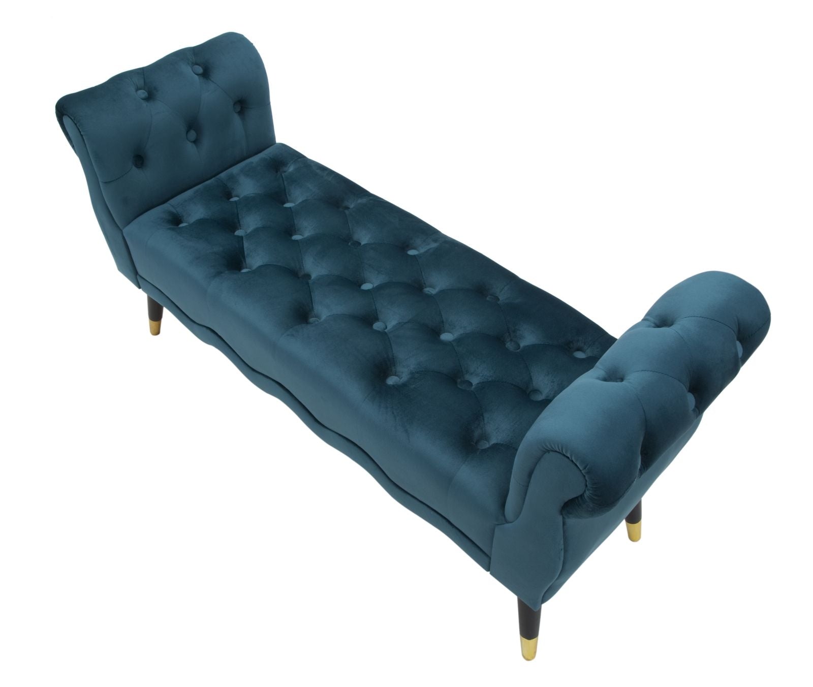 Banca tapitata cu stofa si picioare din lemn, Paris Velvet Teal / Negru / Auriu, l120xA40xH60 cm (4)