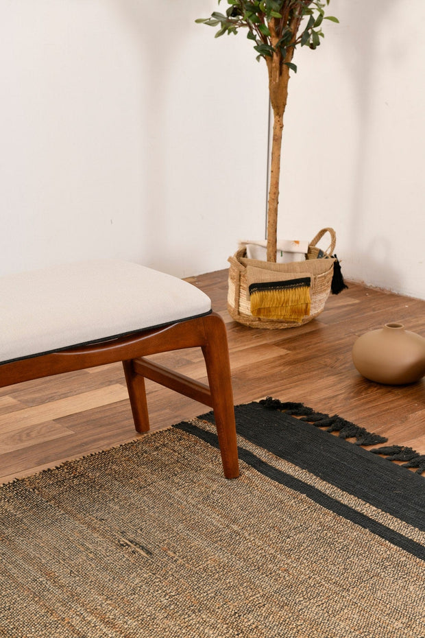 Banca tapitata cu stofa si picioare din lemn, Touch Crem / Nuc, l120xA40xH45 cm (3)