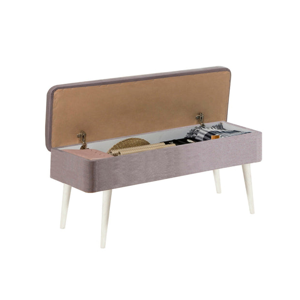 Banca tapitata cu stofa si picioare din lemn, Vina 0701 Velvet Gri / Alb, l110xA40xH50 cm (2)