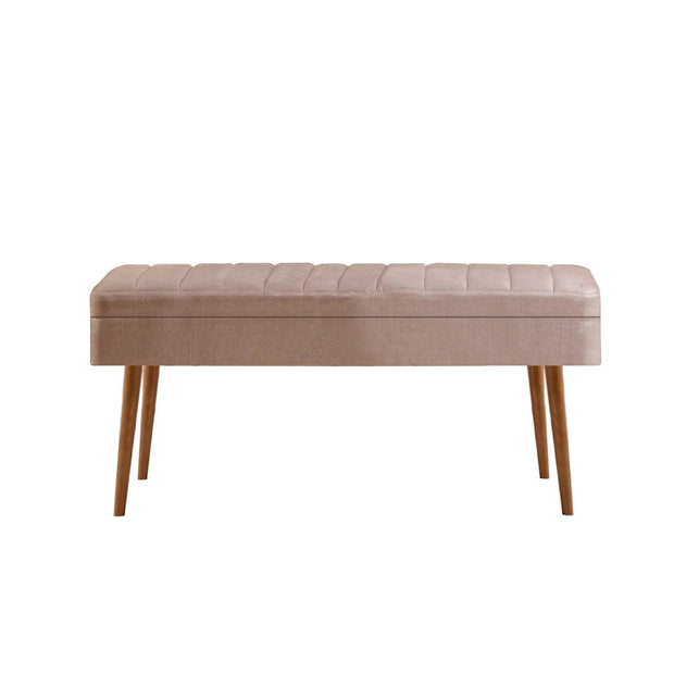 Banca tapitata cu stofa si picioare din lemn, Vina 0900 Velvet Gri / Natural, l110xA40xH50 cm