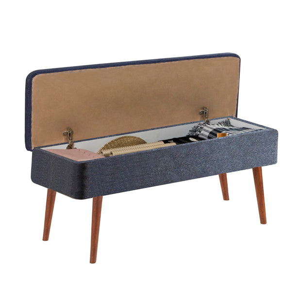 Banca tapitata cu stofa si picioare din lemn, Vina 1048 Bleumarin / Nuc, l110xA40xH50 cm (2)