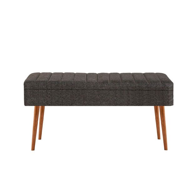 Banca tapitata cu stofa si picioare din lemn, Vina 1053 Antracit / Natural, l110xA40xH50 cm (1)