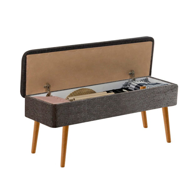 Banca tapitata cu stofa si picioare din lemn, Vina 1053 Antracit / Natural, l110xA40xH50 cm (2)