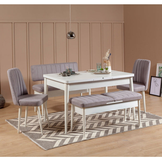 Banca tapitata cu stofa si picioare din lemn, Vina Velvet Natural / Alb, l110xA40xH48 cm (1)