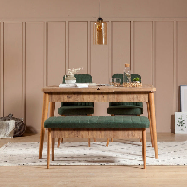 Banca tapitata cu stofa si picioare din lemn, Vina Verde / Natural, l110xA40xH48 cm (3)