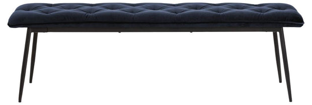 Actona Banca tapitata cu stofa si picioare metalice, Brooke Velvet Albastru Inchis / Negru, l159xA38xH48 cm