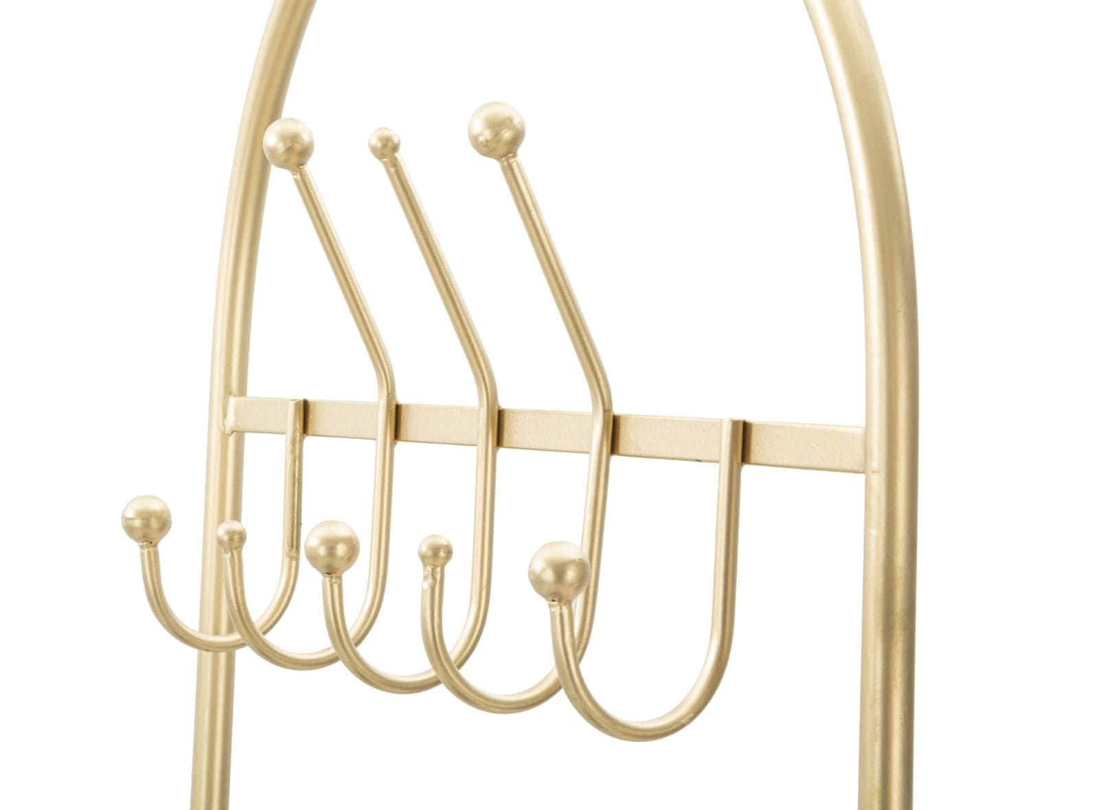 Banca tapitata cu stofa si picioare metalice, cu suport pantofi si cuier, Piramid Velvet Auriu / Negru, l80xA38,5xH180 cm (7)