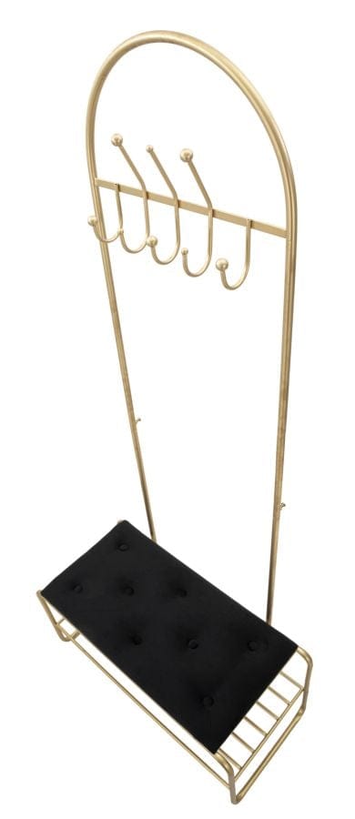 Banca tapitata cu stofa si picioare metalice, cu suport pantofi si cuier, Piramid Velvet Auriu / Negru, l80xA38,5xH180 cm (4)