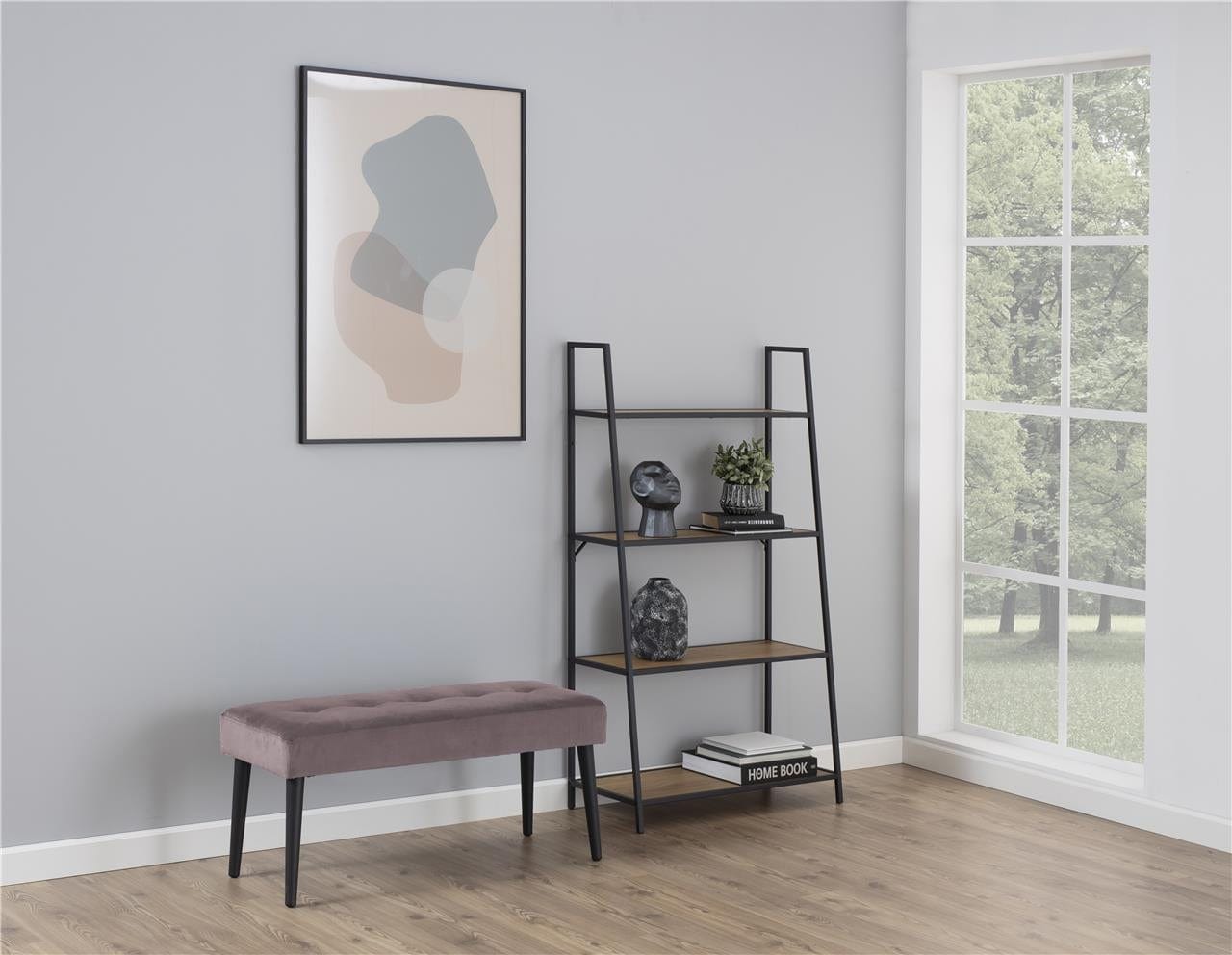 Actona Banca tapitata cu stofa si picioare metalice Glory Velvet Roz Inchis / Negru, l95xA38xH45 cm