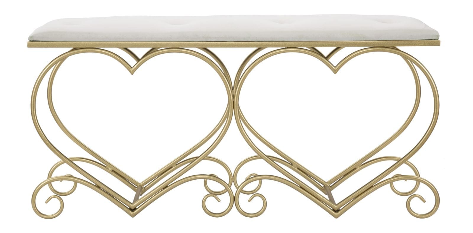 Banca tapitata cu stofa si picioare metalice Heart Velvet Crem / Auriu, l105xA37,5xH51,5 cm