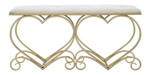 Banca tapitata cu stofa si picioare metalice Heart Velvet Crem / Auriu, l105xA37,5xH51,5 cm