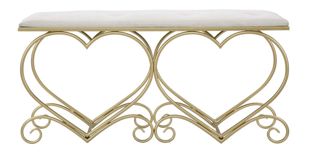 Banca tapitata cu stofa si picioare metalice Heart Velvet Crem / Auriu, l105xA37,5xH51,5 cm