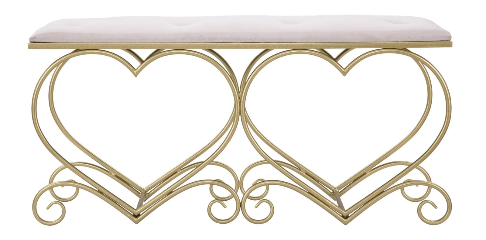 Banca tapitata cu stofa si picioare metalice Heart Velvet Roz / Auriu, l105xA37,5xH51,5 cm