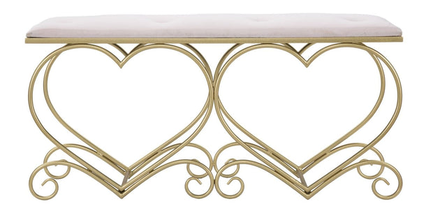 Banca tapitata cu stofa si picioare metalice Heart Velvet Roz / Auriu, l105xA37,5xH51,5 cm
