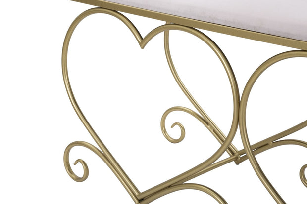 Banca tapitata cu stofa si picioare metalice Heart Velvet Roz / Auriu, l105xA37,5xH51,5 cm (6)
