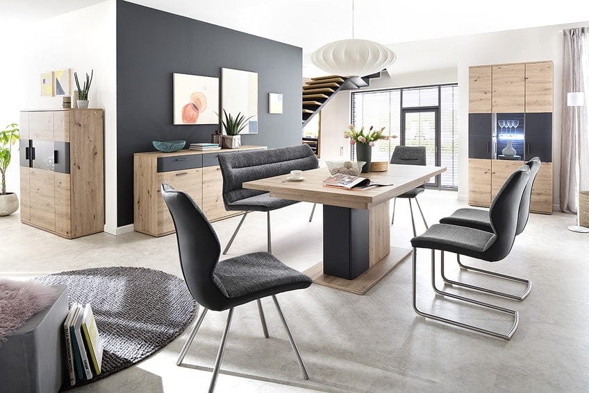 BFSummer Banca tapitata cu stofa si picioare metalice, Orlando Antracit / Crom, l175xA68xH86 cm