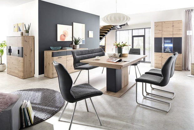 BFSummer Banca tapitata cu stofa si picioare metalice, Orlando Antracit / Crom, l175xA68xH86 cm