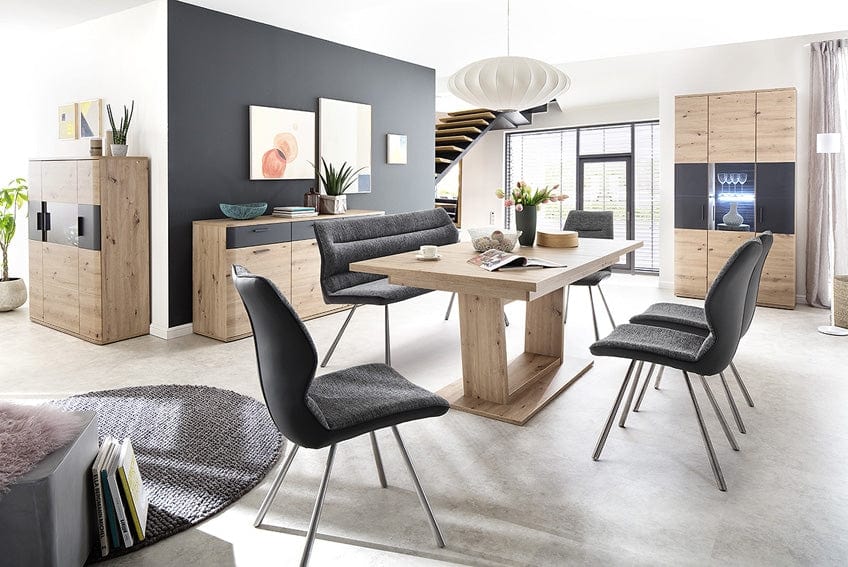 BFSummer Banca tapitata cu stofa si picioare metalice, Orlando Antracit / Crom, l175xA68xH86 cm