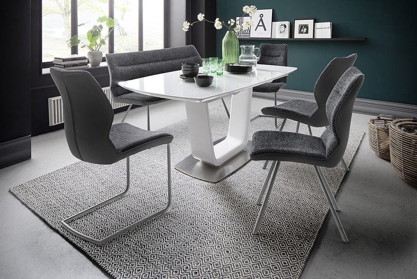 BFSummer Banca tapitata cu stofa si picioare metalice, Orlando Antracit / Crom, l175xA68xH86 cm