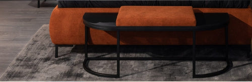 Stolwit Banca tapitata cu stofa si picioare metalice, Ovalo Portocaliu / Negru, l120xA40xH42 cm