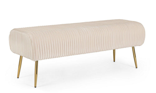 Banca tapitata cu stofa si picioare metalice, Selena Crem, l129xA45,5xH48 cm