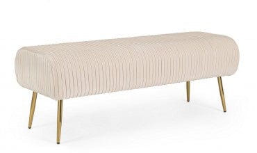 Banca tapitata cu stofa si picioare metalice, Selena Crem, l129xA45,5xH48 cm (5)