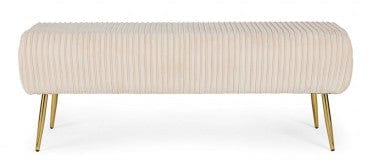 Banca tapitata cu stofa si picioare metalice, Selena Crem, l129xA45,5xH48 cm (7)