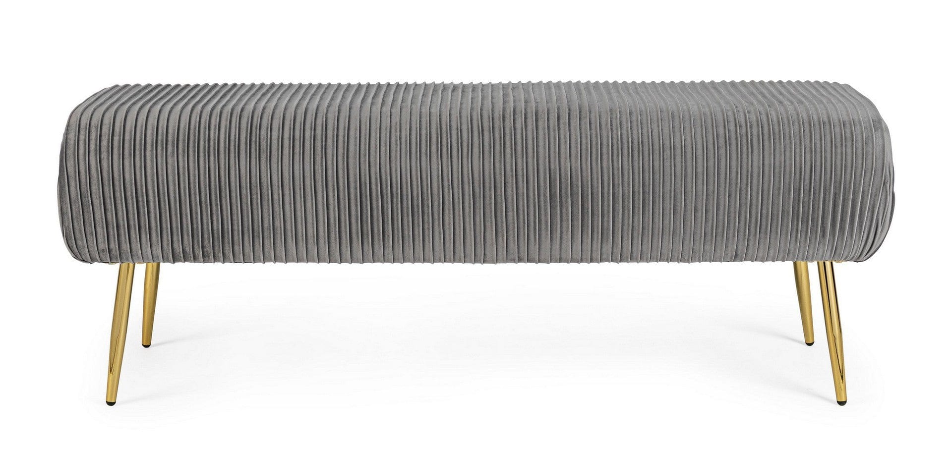 Banca tapitata cu stofa si picioare metalice, Selena Gri, l129xA45,5xH48 cm (2)