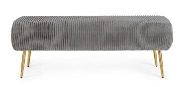 Banca tapitata cu stofa si picioare metalice, Selena Gri, l129xA45,5xH48 cm (7)