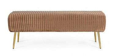 Banca tapitata cu stofa si picioare metalice, Selena Maro, l129xA45,5xH48 cm (7)