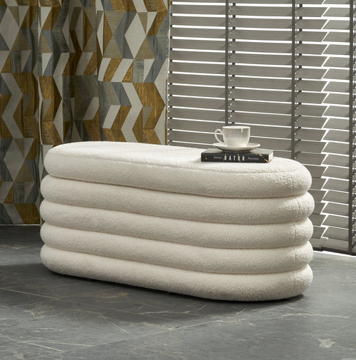 Banca tapitata cu stofa si spatiu de depozitare Bliss Crem, l105xA42xH42 cm