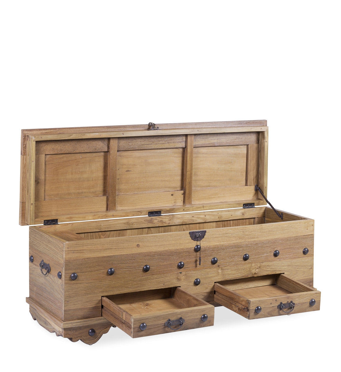 Banca din lemn cu 2 sertare si spatiu de depozitare, Teak Anne Large Natural, l120xA40xH48 cm (1)