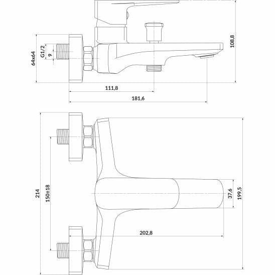 Baterie perete pentru cada si dus, Larga Auriu, S951-378 (1)