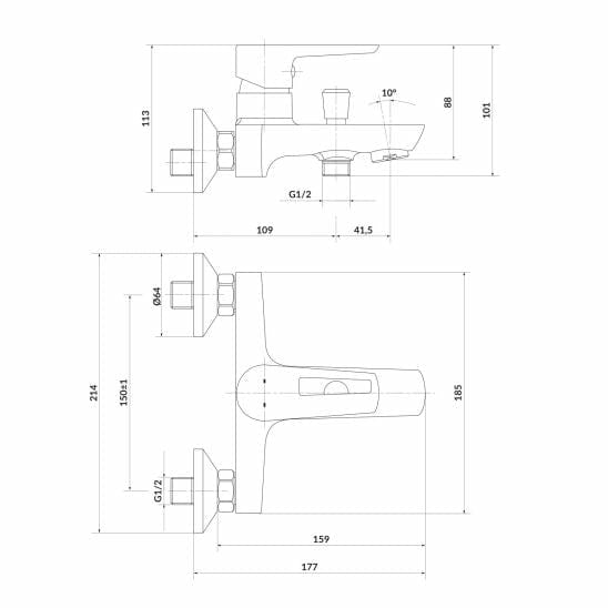 Baterie perete pentru cada si dus, Mille Crom, S951-006 (1)