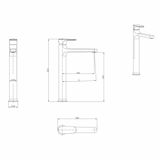 Baterie stativa pentru lavoar, Inverto Negru, S951-303 (1)
