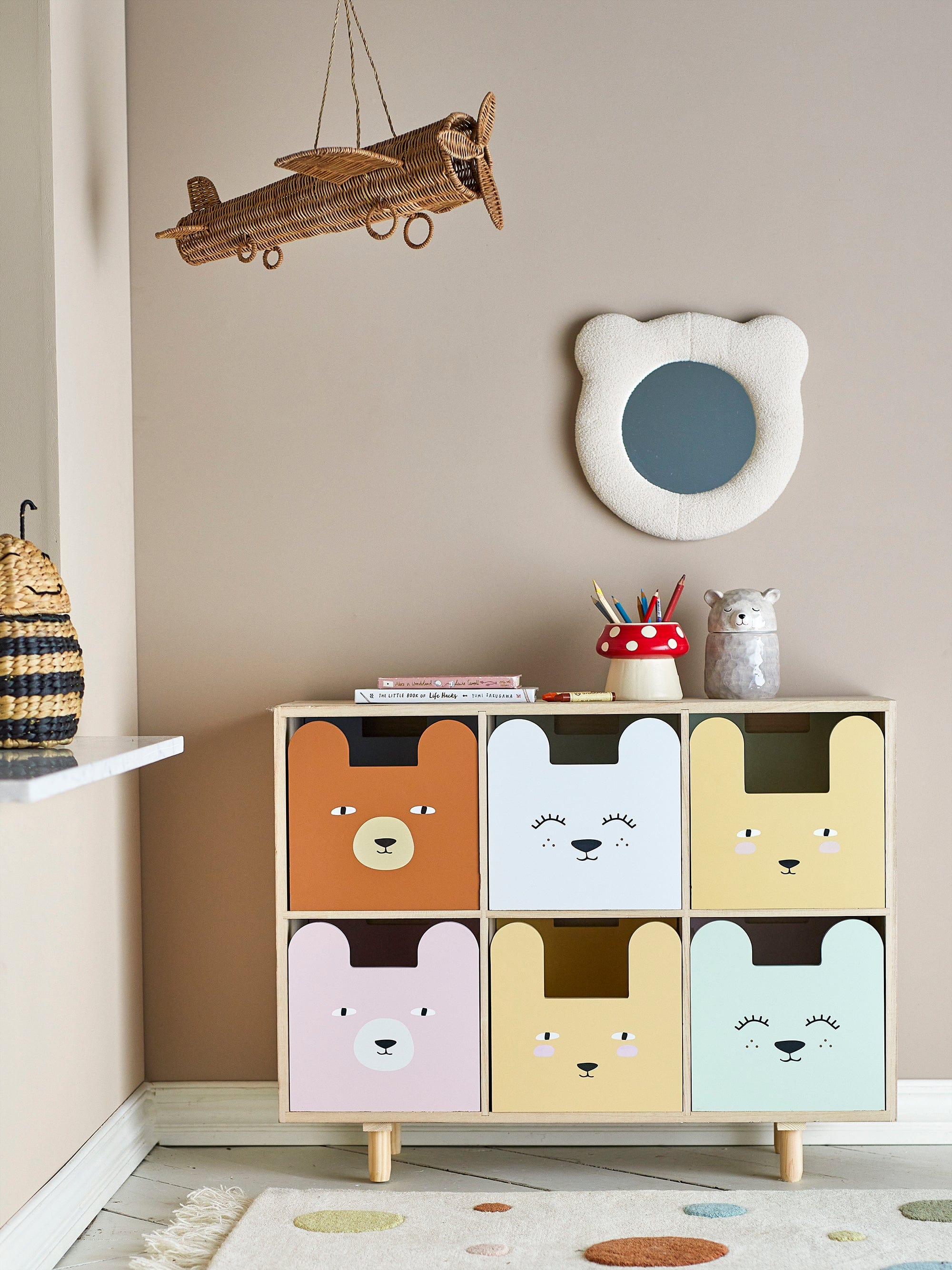 Bloomingville Biblioteca din lemn, MDF si pal, pentru copii, Calle Natural, l55xA25.5xH88.5 cm