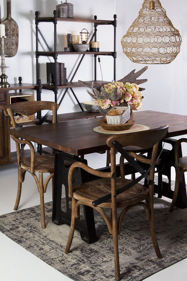 Moycor Biblioteca din lemn si metal, Pipa Nuc / Negru, l100xA40xH180 cm