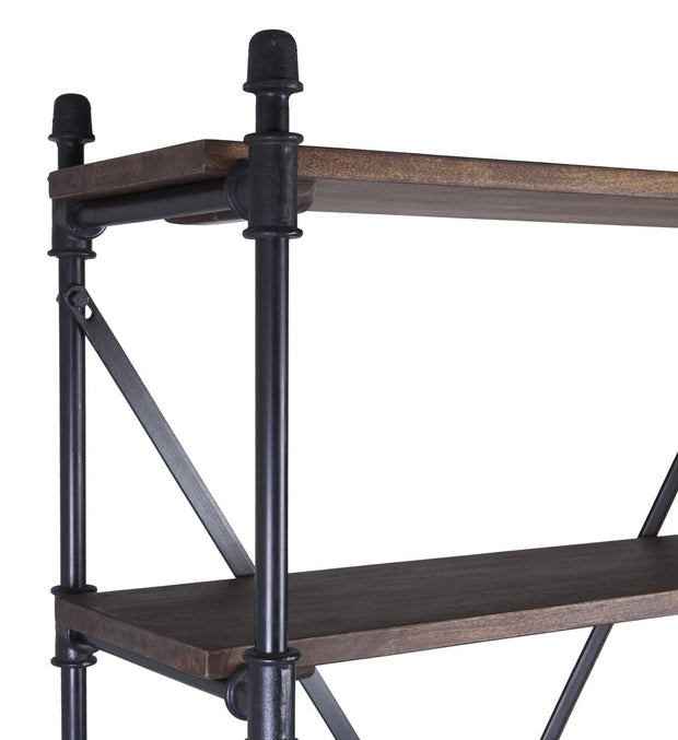 Moycor Biblioteca din lemn si metal, Pipa Nuc / Negru, l100xA40xH180 cm