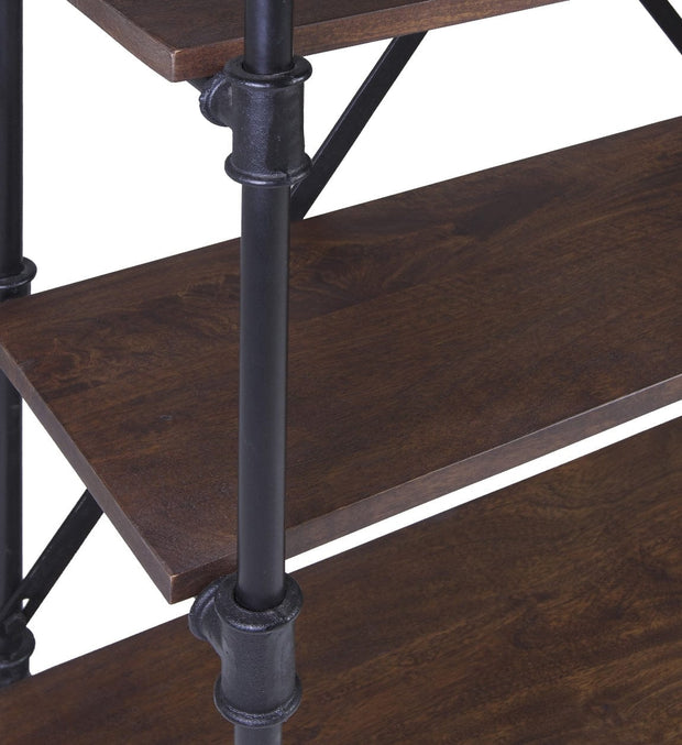 Moycor Biblioteca din lemn si metal, Pipa Nuc / Negru, l100xA40xH180 cm