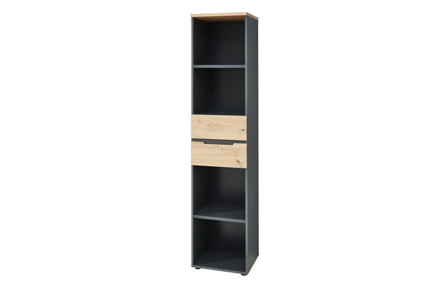 Szynaka Biblioteca din MDF cu 2 sertare, Brego 06 Antracit / Stejar Artisan, l45xA38xH197 cm