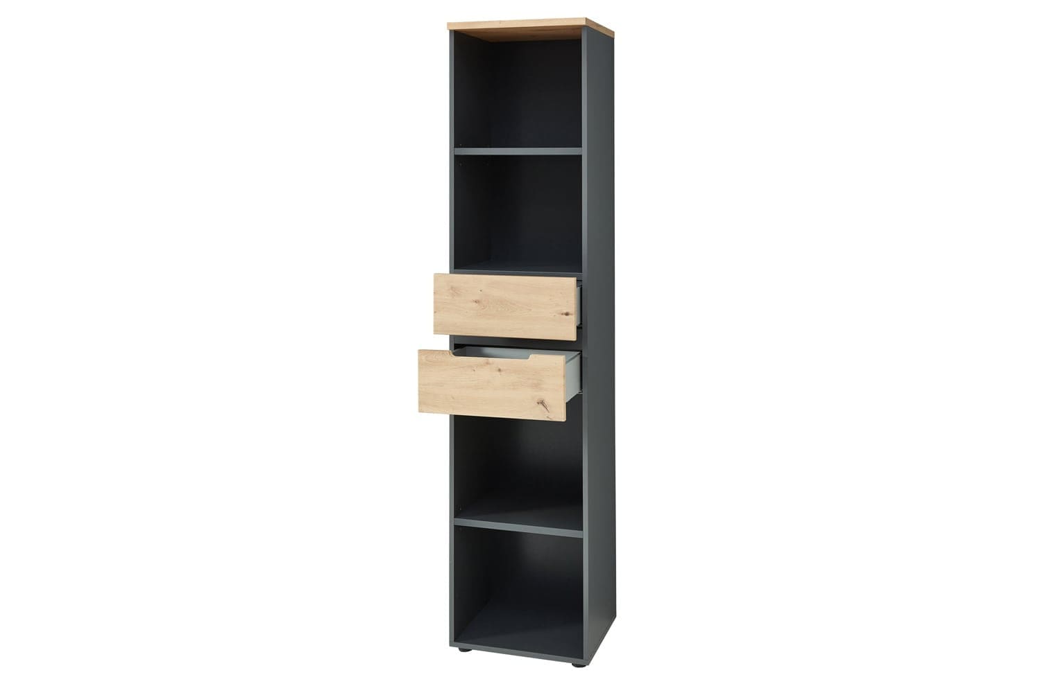 Szynaka Biblioteca din MDF cu 2 sertare, Brego 06 Antracit / Stejar Artisan, l45xA38xH197 cm