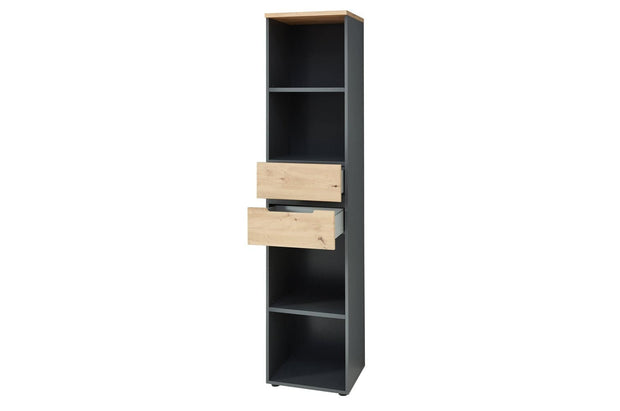 Szynaka Biblioteca din MDF cu 2 sertare, Brego 06 Antracit / Stejar Artisan, l45xA38xH197 cm
