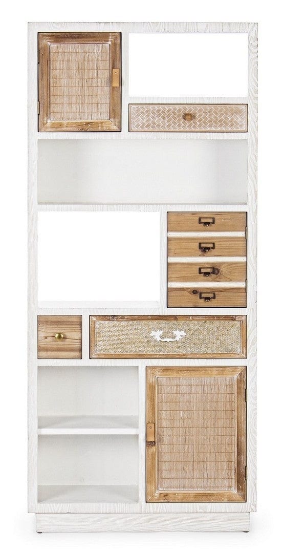 Biblioteca din MDF, cu 3 sertare si 3 usi Eloise Alb / Natural, l80xA30xH180 cm (1)