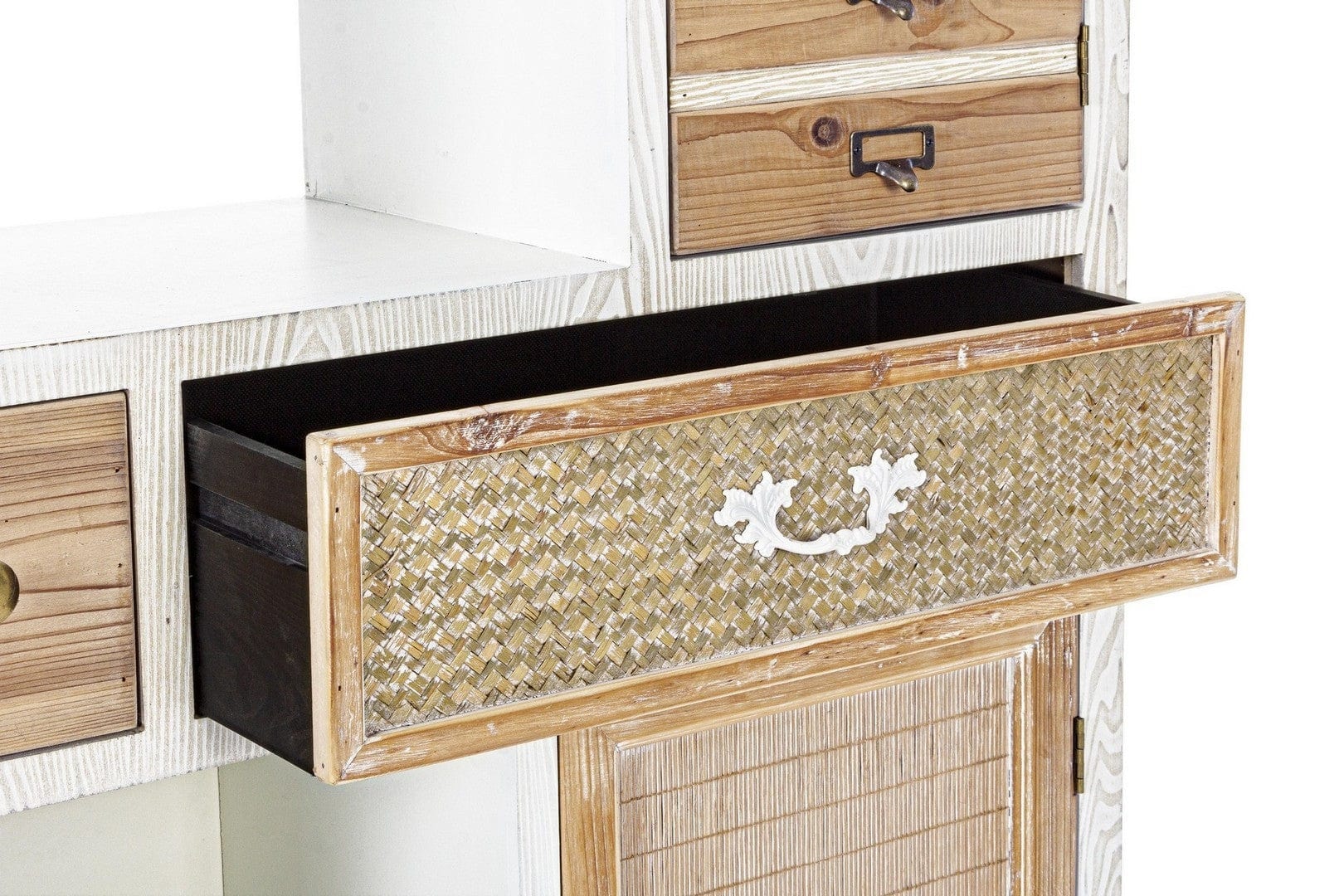 Biblioteca din MDF, cu 3 sertare si 3 usi Eloise Alb / Natural, l80xA30xH180 cm (3)