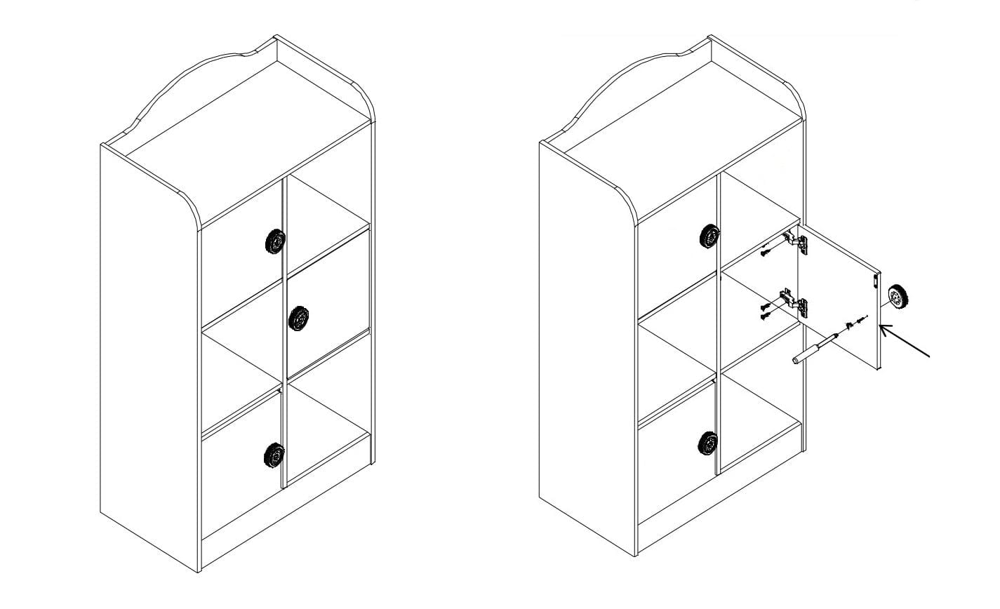 Biblioteca din MDF cu 3 usi, pentru copii Le Mans Rosu, l76xA42xH133,5 cm (3)