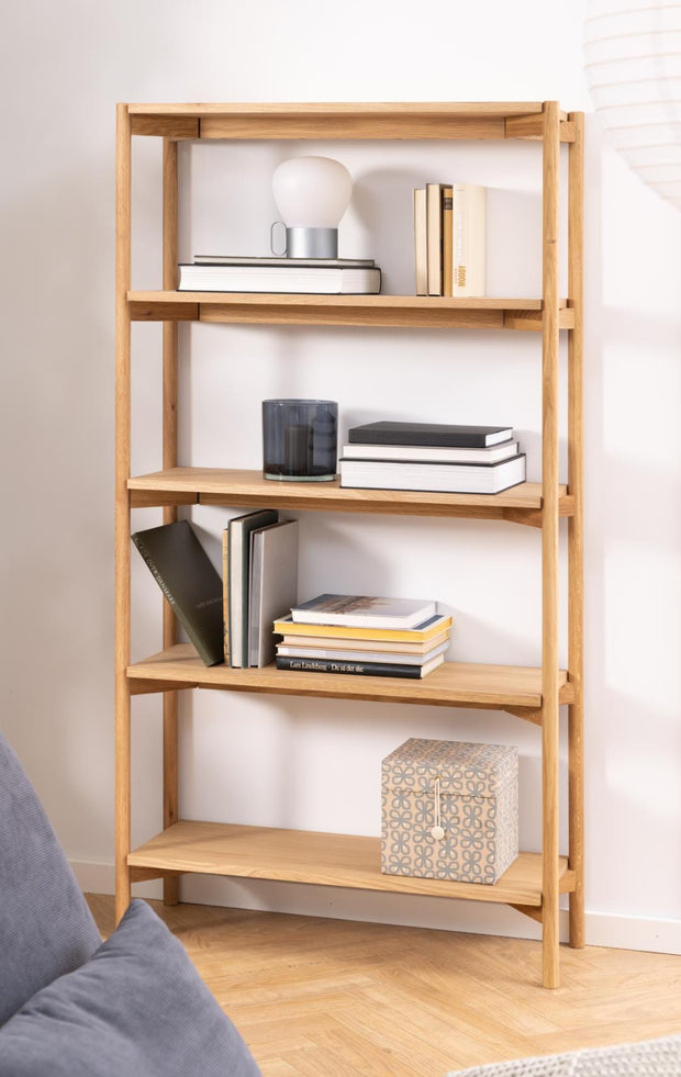 Actona Biblioteca din MDF si lemn, Braidwood Natural / Stejar, l86xA30xH160 cm