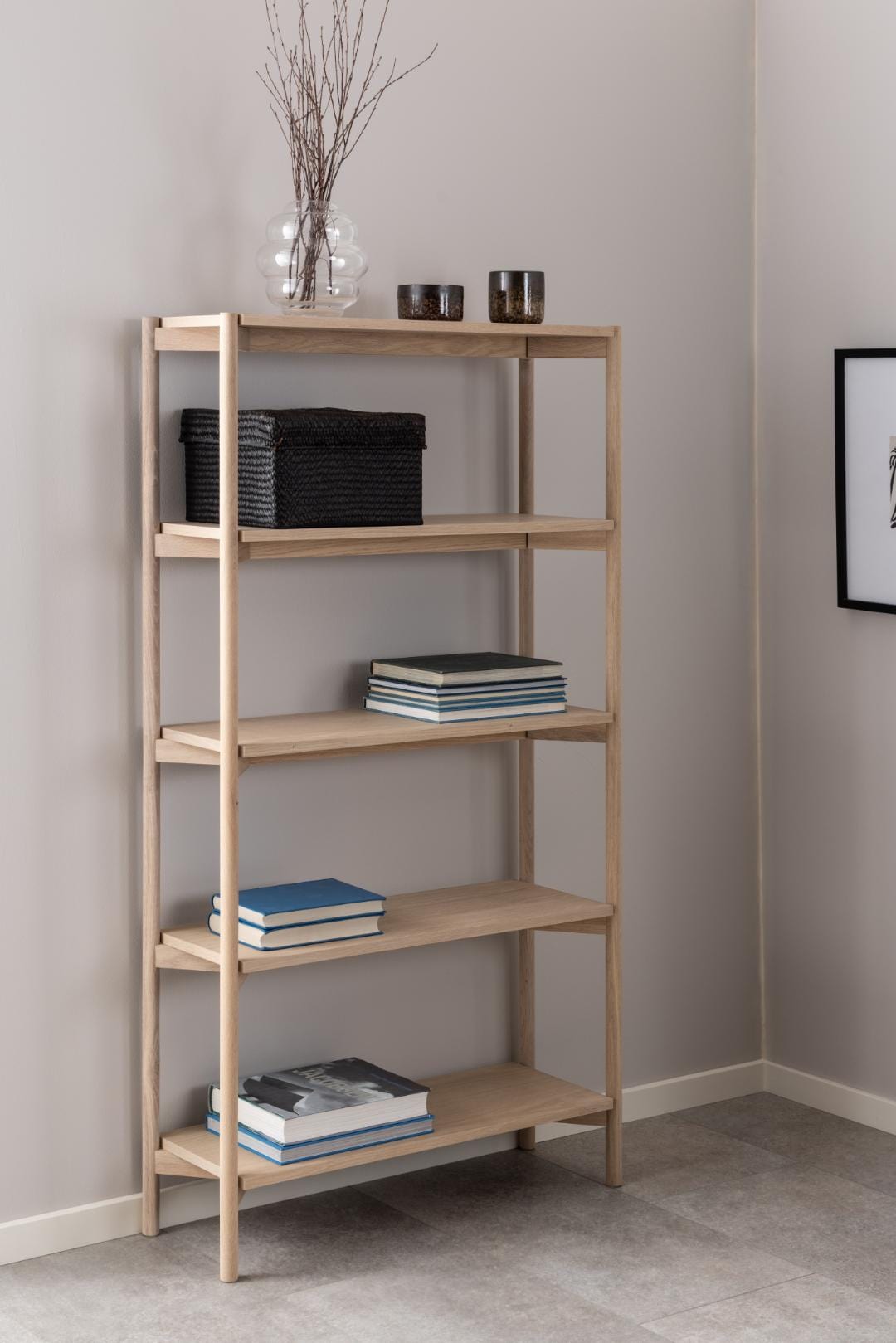 Actona Biblioteca din MDF si lemn, Oxford Natural, l86xA30xH160 cm