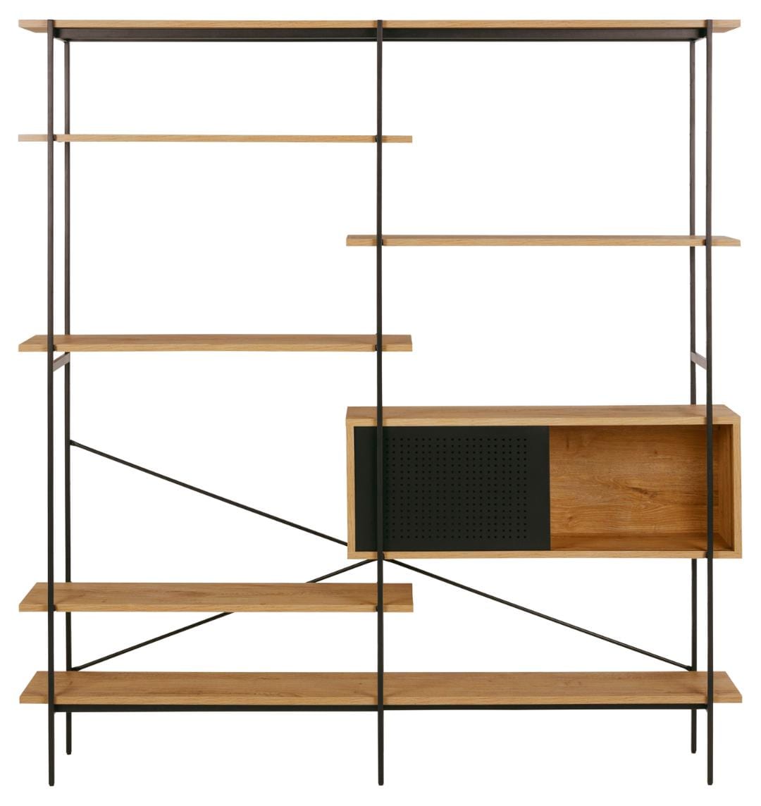 Actona Biblioteca din MDF si metal, cu 1 usa, Angus Natural / Negru, l172xA27xH188 cm