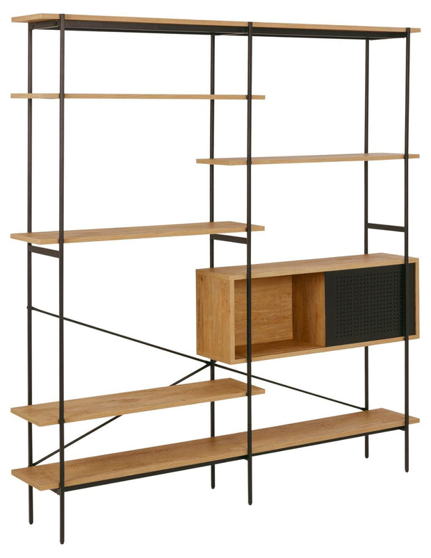 Actona Biblioteca din MDF si metal, cu 1 usa, Angus Natural / Negru, l172xA27xH188 cm